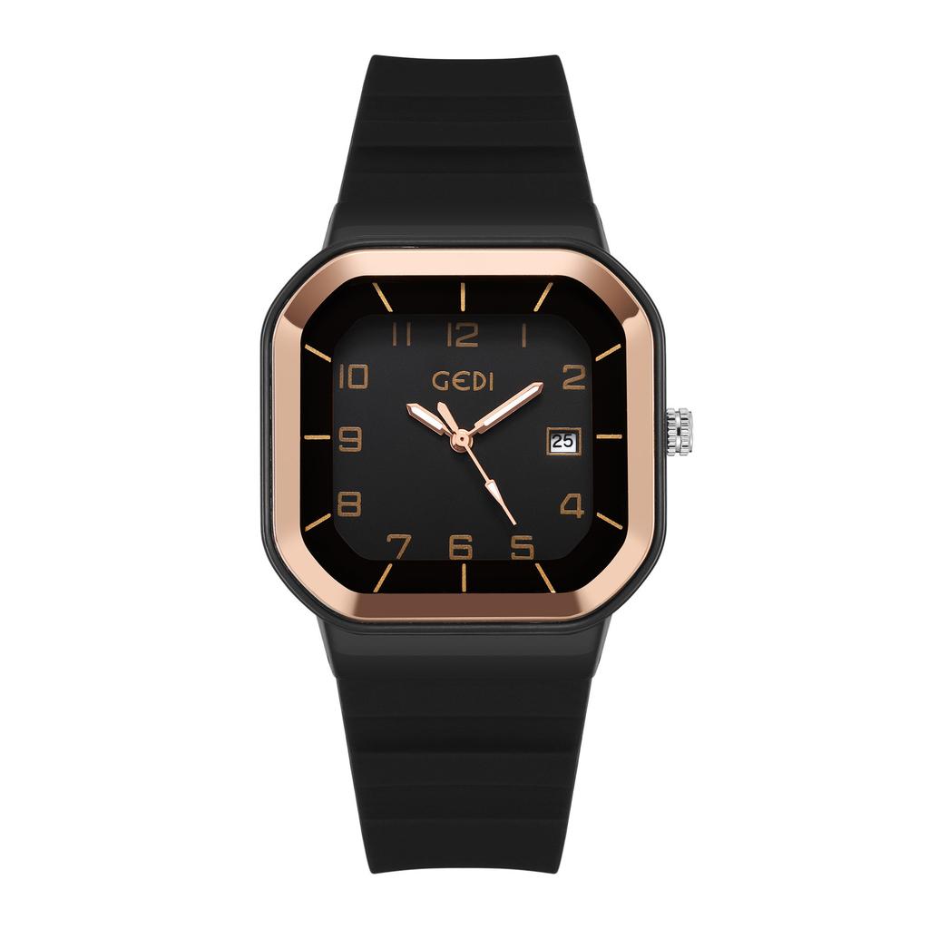 Student Sports Wind Test Watch Square Dial With Luminous Belt Calendar Silicone Belt Waterproof Quartz Watch