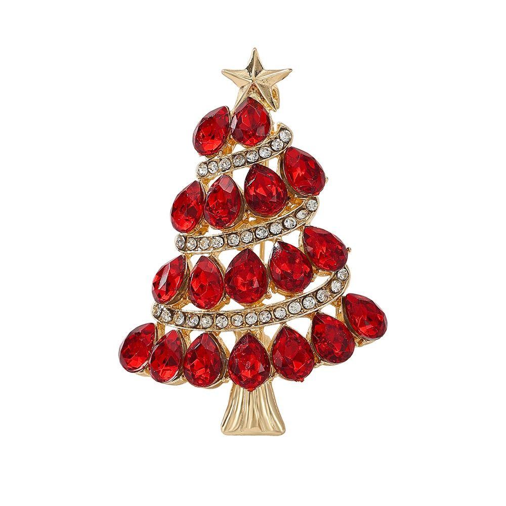 Full Rhinestones Rhinestone Brooch Enamel Christmas Crystal Pins Christmas Tree Brooch  Office