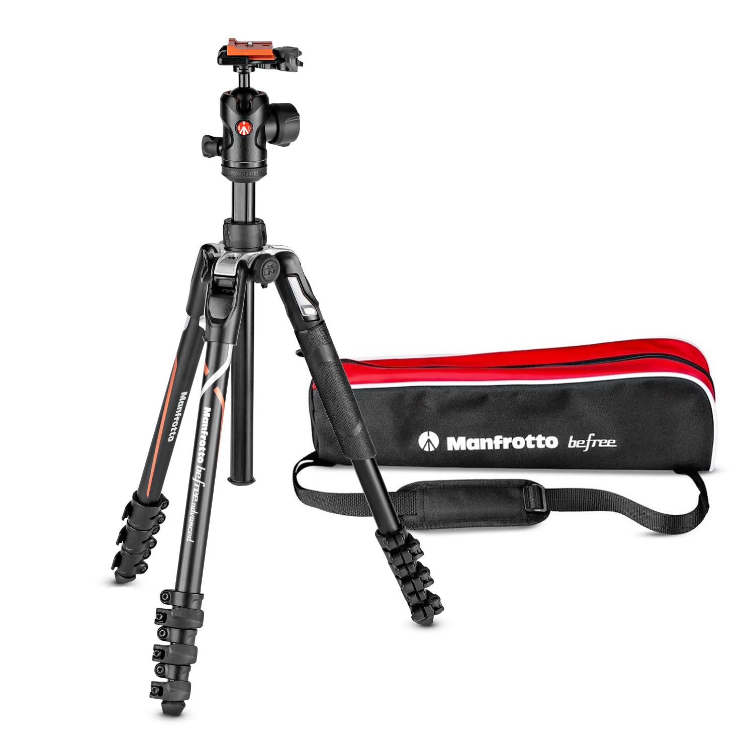 Manfrotto Befree Advanced Алюминиевый штатив-комплект с быстросъемной площадкой для Sony и штативом, 4-секционный, с зажимами-рычагами, L-тип 7 9 (MKBFRLA-BH) чёрный