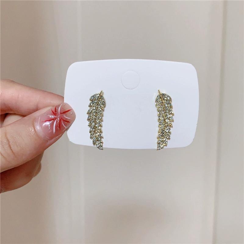 Zircon Feather Ear Stud Shiny Fashion Simulation Diamond Leaves Earrings Women Weeding Party Jewelry