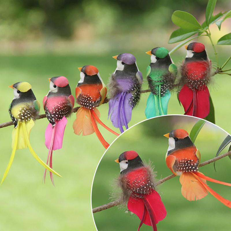 6Pcs Artificial Feather Birds With Vibrant Colors And Realistic Look Perfect For Garden Home Decor Diy Crafts Party Ornaments