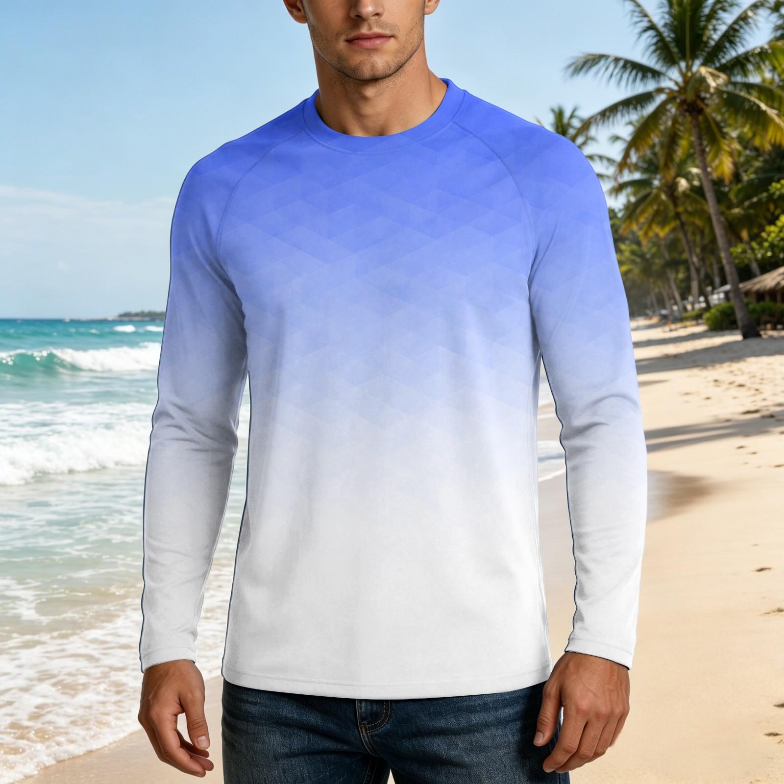 Herren UPF50+ Sonnenschutz Langarmshirt Stretch Outdoor Sport Performance Top Leichtes Atmungsaktives Gewebe L blue