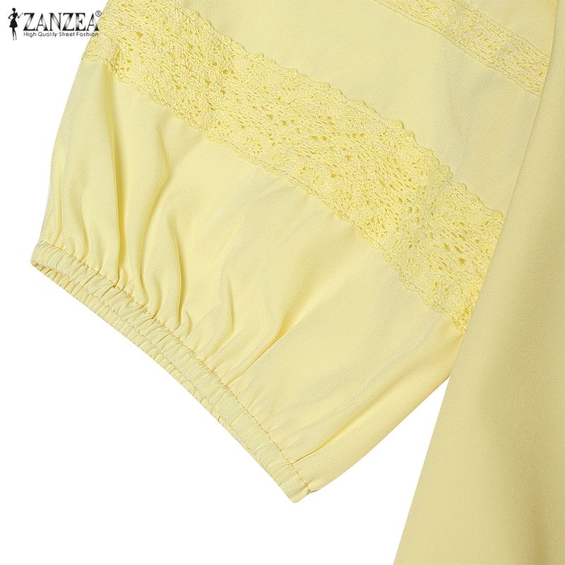 ZANZEA Women Casual Round Neck Solid Color Loose Half Sleeve Long Dress