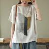Summer Women's Artistic Retro Short Sleeve Shirt Loose Slimming Casual Print Top Trendy Round Neck Regular