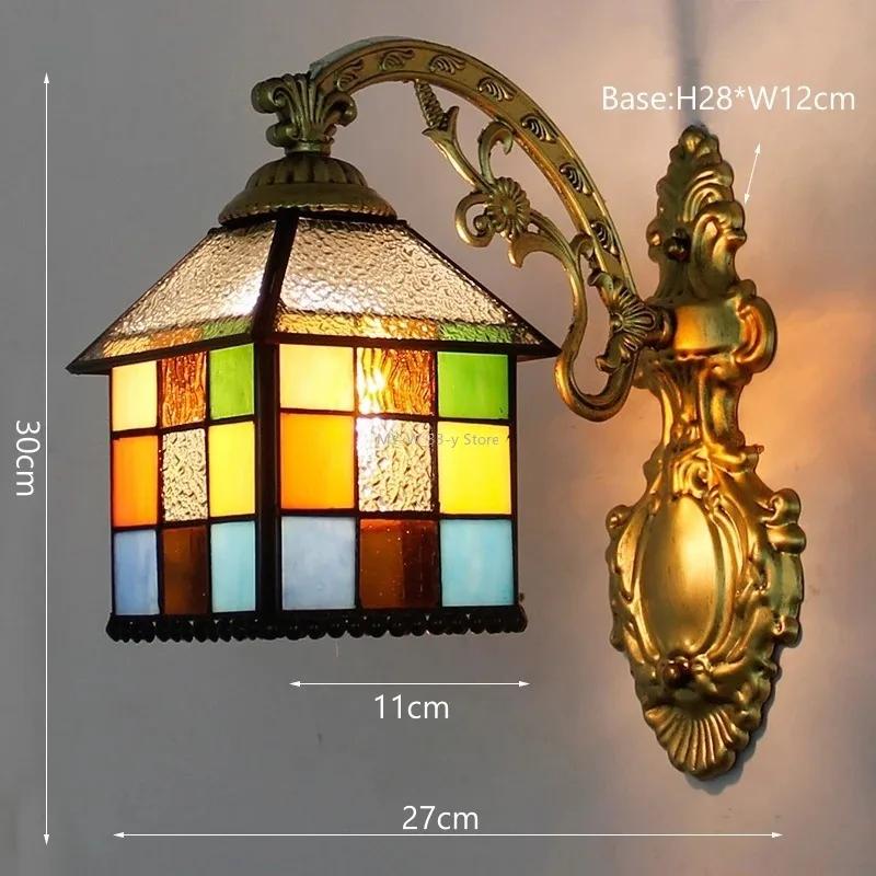 Vintage Baroque Stained Glass Lampshade Stained Glass LED Wall Lamp Wall Light Aisle Corridor Balcony Sconce Lighting  (No Bulb)