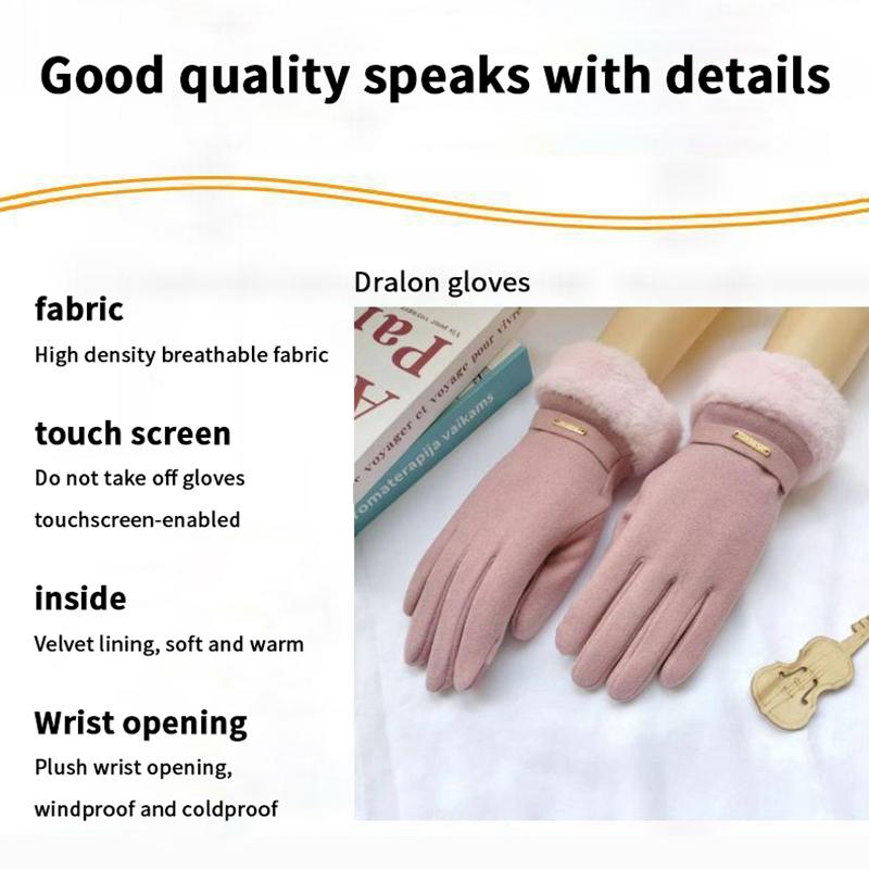 Autumn Winter Warm Suede Gloves Plus Velvet Thickened Plush Decor Cuff Gloves Outdoor Coldproof Touchscreen Riding Ski Gloves