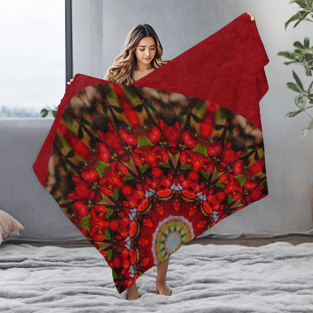 Fellimitat Decke Karomuster Samt Bettdecke Sofa Überwurf Dekorative Decke für Wohnzimmer Schlafzimmer Rot Schwarz Blumendekor