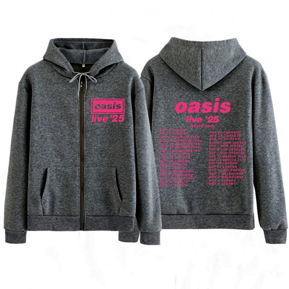 

Oasis Live Tour Aesthetics Графическое худи на молнии с длинным рукавом, свободное, повседневное, с капюшоном, оверсайз, хип-хоп, куртка на молнии 3XL