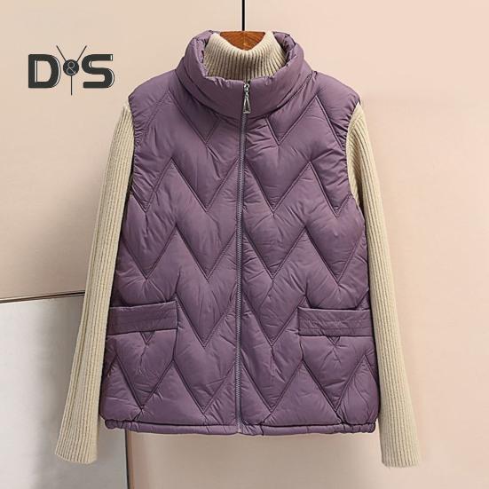 Women Winter Vest Thickened Padded Sleeveless Windproof Stand Collar Heat Retention Neck Protection Pockets Loose Cardigan Outdoor Waistcoat
