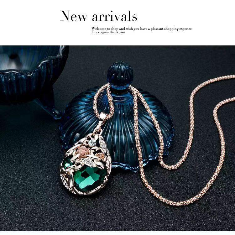 High-End Korean Crystal Round Sweater Chain - Fashionable Autumn/Winter Women's Pendant Necklace