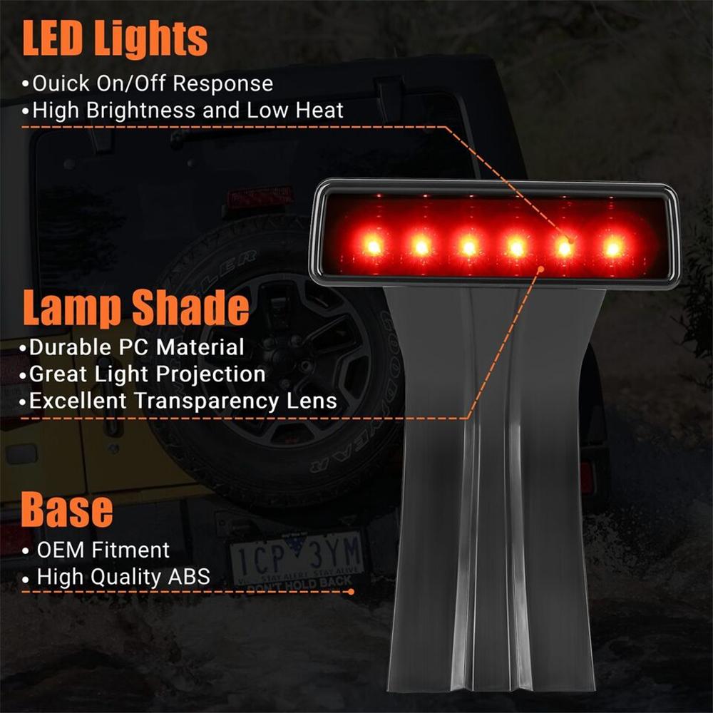 Smoked Lens LED Third Tail Brake Light Rear Stop Lamp For 07-18 Jeep Wrangler JK