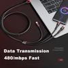 VAORLO 1.2m 1.8m 3 In 1 Data Cable For Micro/Type-C/8Pin 66W Fast Charging Cable Support Data Transmission Phone Line
