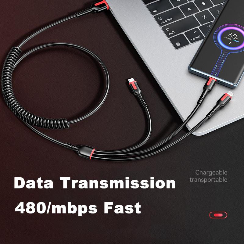 VAORLO Cablu de date 1,2 m 1,8 m 3 în 1 pentru cablu de încărcare rapidă Micro/Type-C/8Pin 66W suport pentru linia telefonică de transmisie a datelor