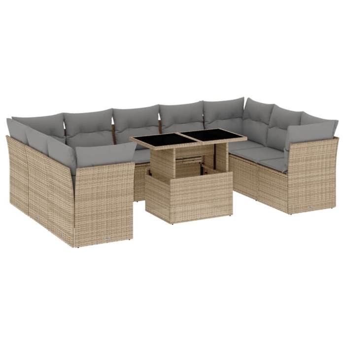 VidaXL Salon de jardin avec coussins 10 pcs beige résine tressée 3266819