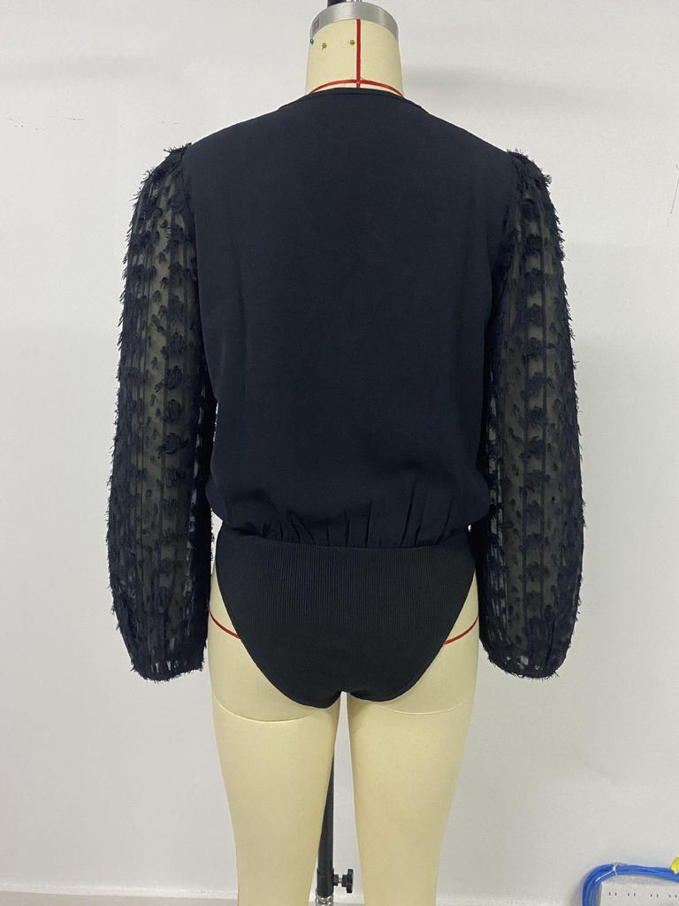2025 Sexy Elegant Black Jacquard Long Sleeve Slim Fit Jumpsuit