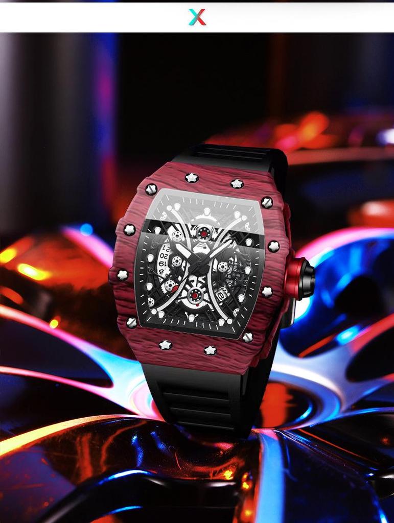 Binbang Men's Silicone Barrel Luminous Fashion Sports Watch