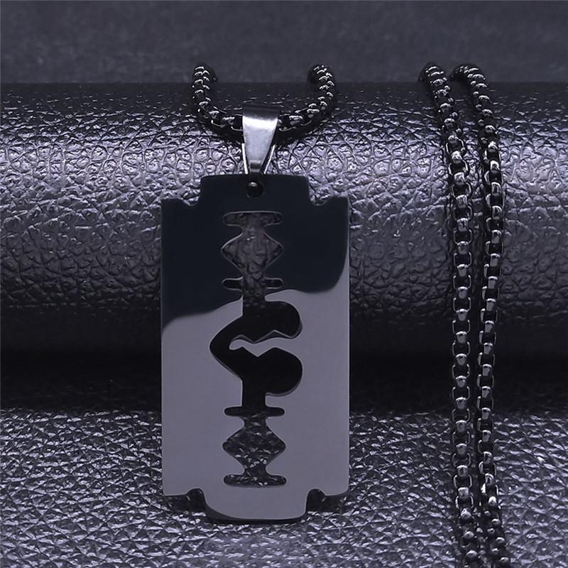 Gothic Blade Razor Pendant Necklaces Men Stainless Steel Black Goth Male Chain Necklace Grunge Y2k Emo Jewelry Collier Homme