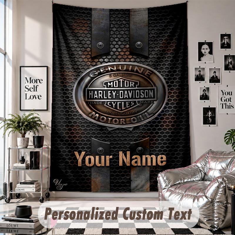 Arazzo da Appendere alla Parete con Nome e Testo Personalizzati, Arazzo Decorativo Harley-Davidson per Camera da Letto