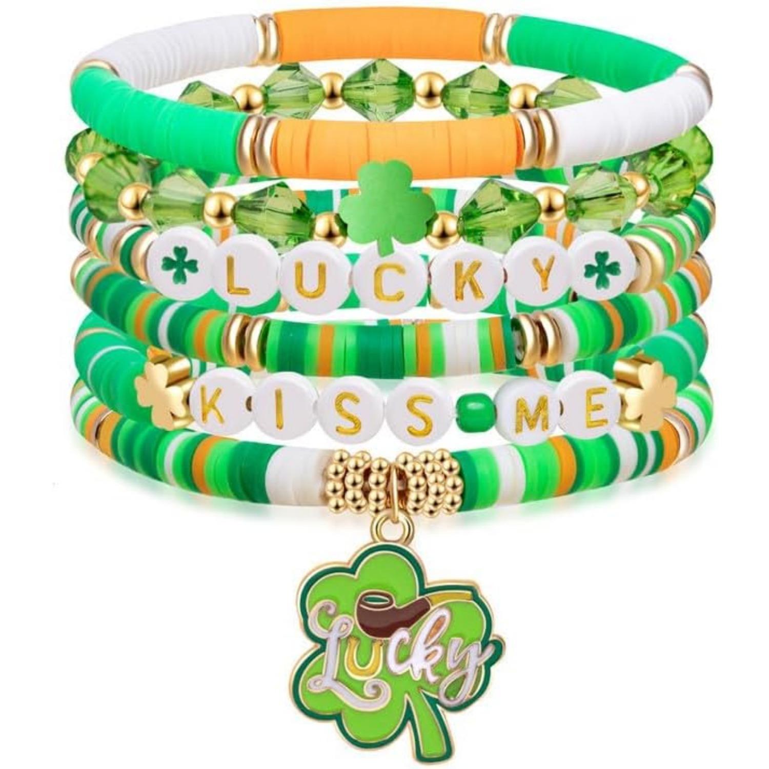 

St. Patrick s Day Bracelet Small Fresh Green Soft Pottery Irish Festival LUCKY Lucky Bracelet
