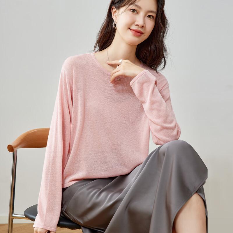 CARBAMMI Women s Sheer Knit Long Sleeve Round Neck Top One Size
