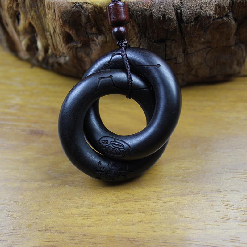 Jadeized Lightning Pendant & Qiankun Ring Set: Yin Yang Wood Bangle, Golden Light Ziwei Bracelet, Handmade One-Piece Carving.