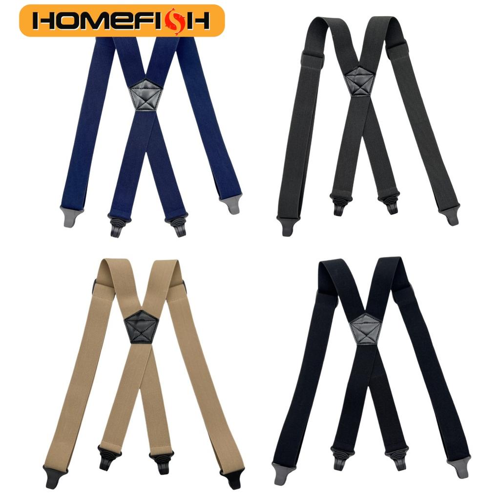 Heavy Duty Work Suspenders for Men 3.8cm Wide X-Back with Plastic Gripper Clasps Adjustable Elastic Trouser Pants Braces-Black