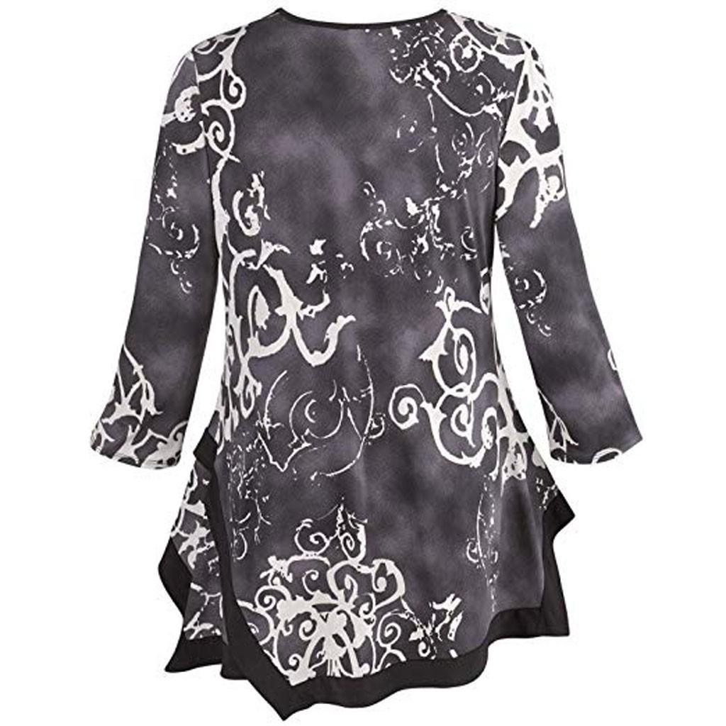 OSTELY Womens O-Neck Print Long Sleeve Blouse Shirt Pullover Irregular Hem Tops OSTELY Womens O-Neck Print Long Sleeve Blouse Shirt Pullover Irregular Hem Tops