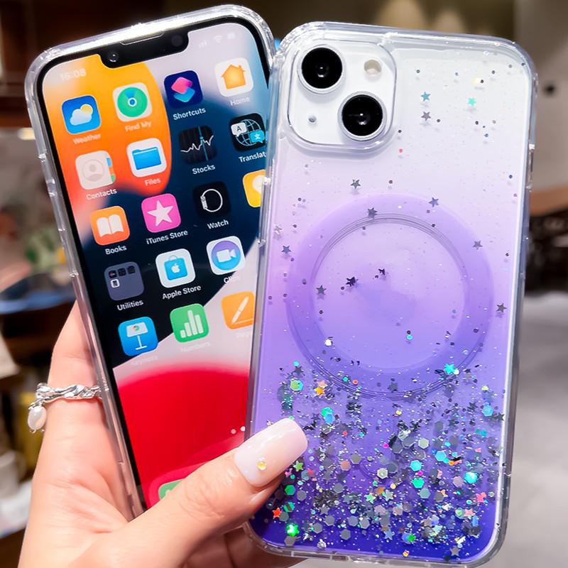 iPhone 17 Case: Epoxy, Glitter, Magnetic - Compatible with iPhone 11, 12, 13 Pro Max, 14, and 15 Gradient Styles