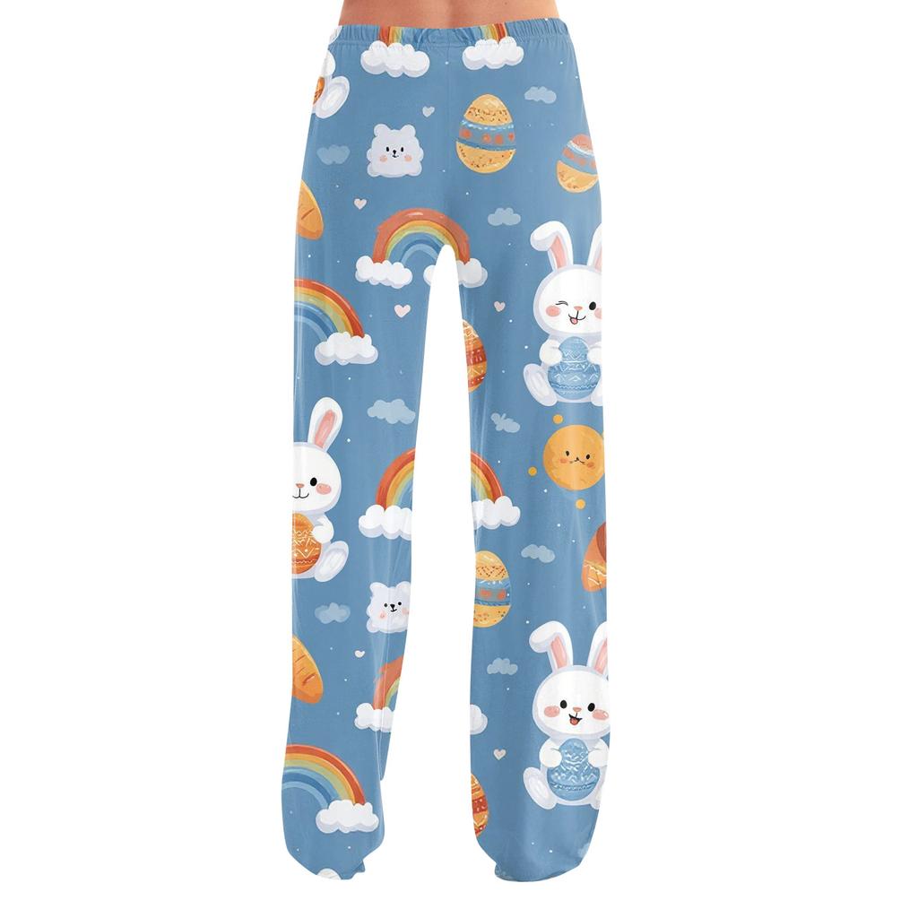Women's Casual Fashion Comfort Pajama Pants Print Drawstring Pants Full Length Long