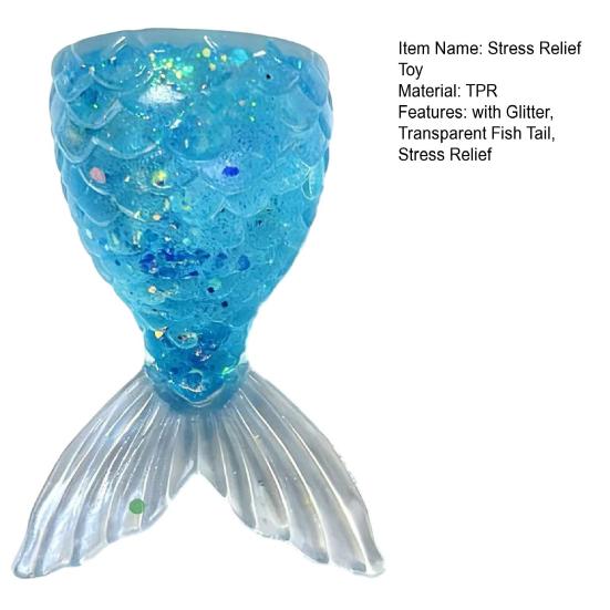 Transparent Fish Tail Squeeze Toy Glitter Simulated Fishtail Anxiety Relief Sensory Toy Slow Rising Stress Ball Decompression Gadgets