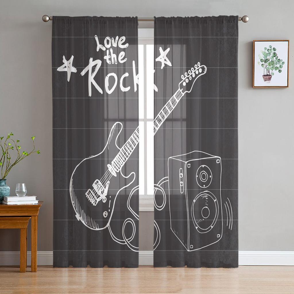Rock Guitar Music Sheer Curtains for Living Room Voile Curtain Bedroom Bathroom Tulle Curtains Window Drapes