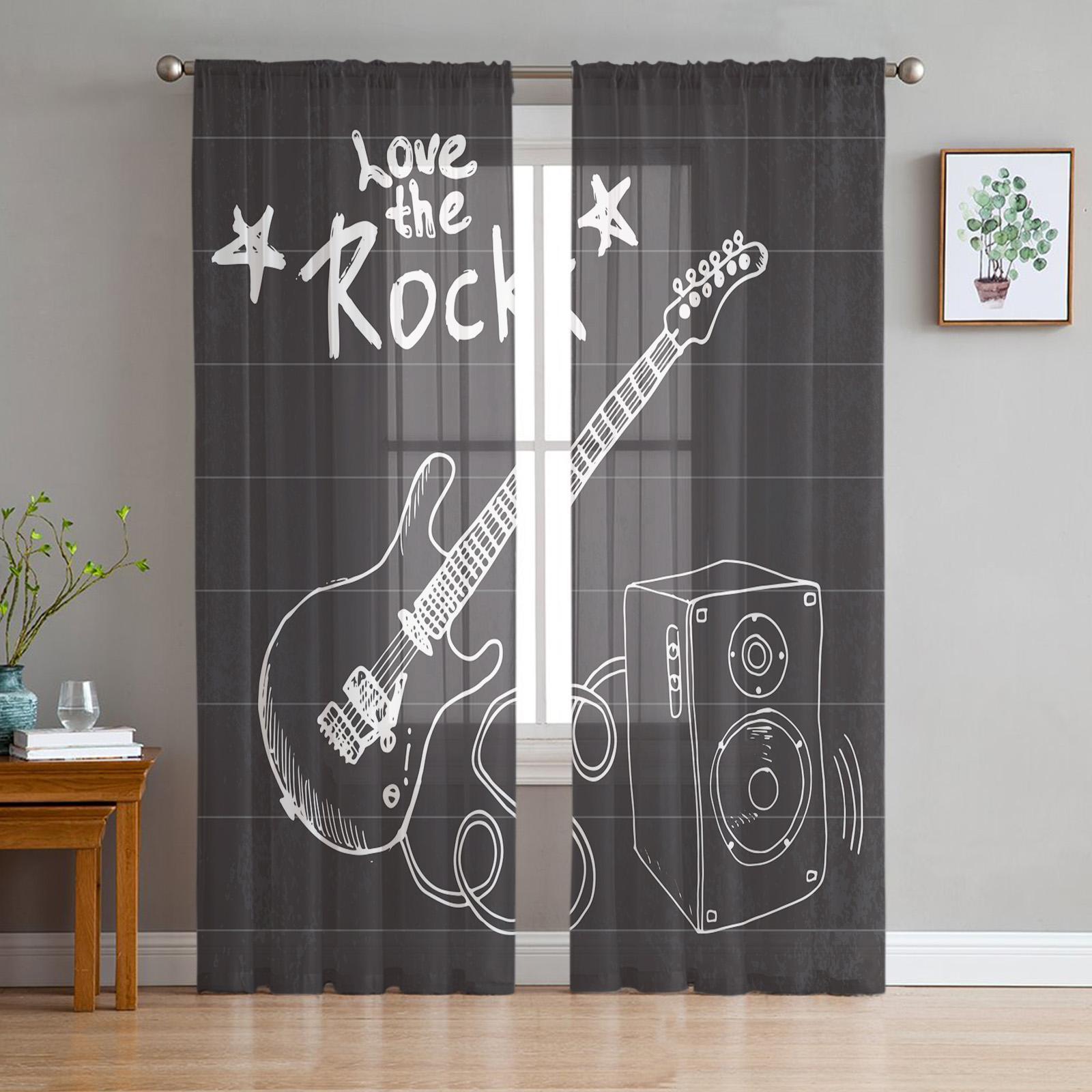 

Рок-музыка, динамик, гитара, тюль, прозрачные шторы на окна для гостиной, кухни, детской спальни, вуаль, подвесная занавеска W135 x H114cm