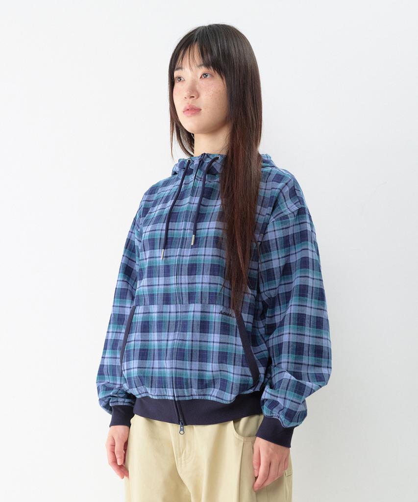 AMES-WORLDWIDE Check Hooded Windbreaker Blue