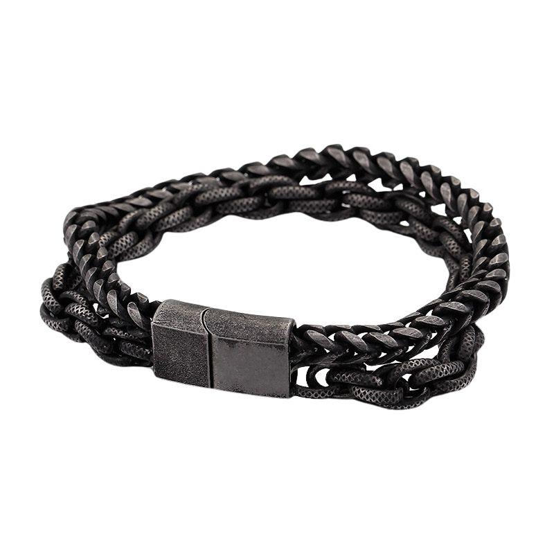 Retro Boiled Black Double Layers Titanium Steel Bracelet Men s Fancy European Hip Hop Boys Bracelet Men Niche Style Bracelet <19Cm>Boiled Black Double Layer Bracelet