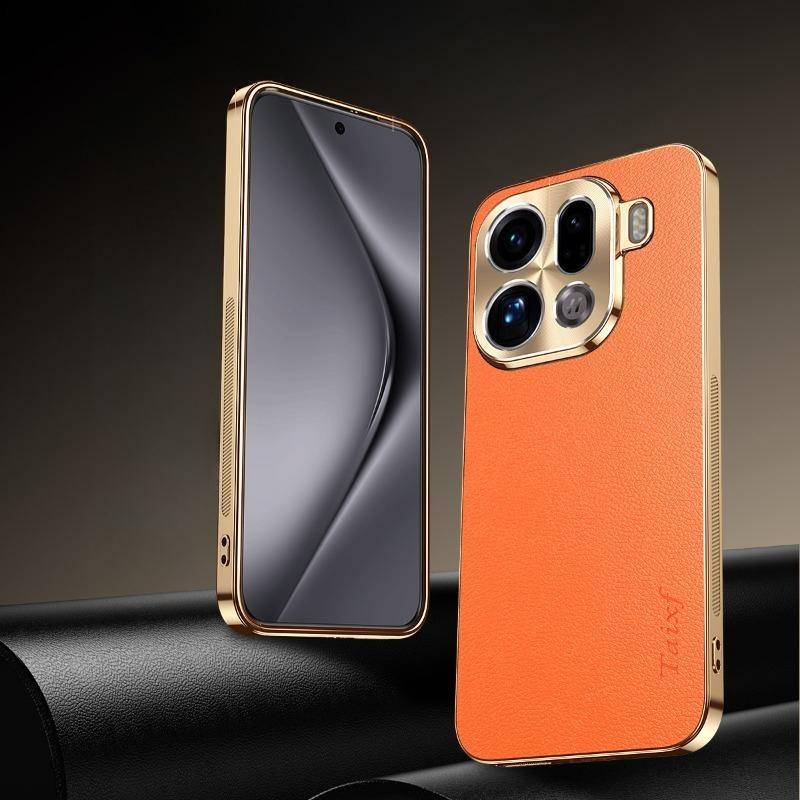 PU Leather Texture Lichee Pattern Plating Shockproof Cover For Oppo Find X9 X9Pro Lens Protection Case Soft Frame Bumper Shell
