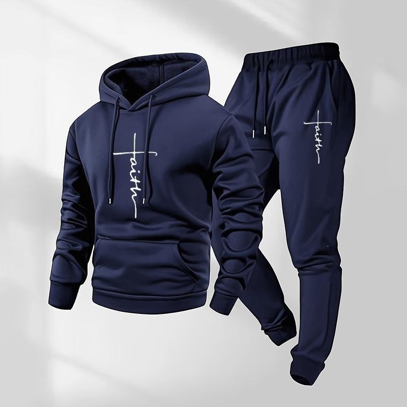 New sweater set hooded European and American fashion casual jacket men's trend sports sweater sweatpants set