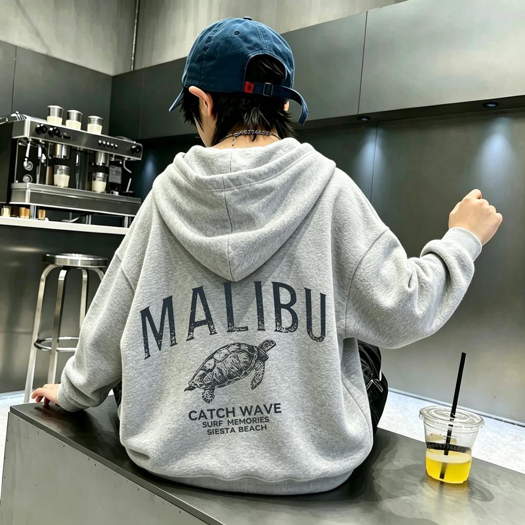 American Retro Turtle Letter Kids Hooded Sweatshirt - Fall/Winter - Boys/Girls Casual Pullover Sweatshirt Top