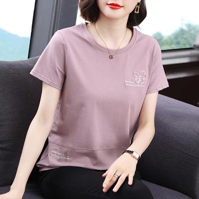 Women's Spring and Autumn T-shirt New Bottoming Shirt Temperament Pure Cotton Short-sleeved T-shirt Middle-aged Casual Large Size Top
