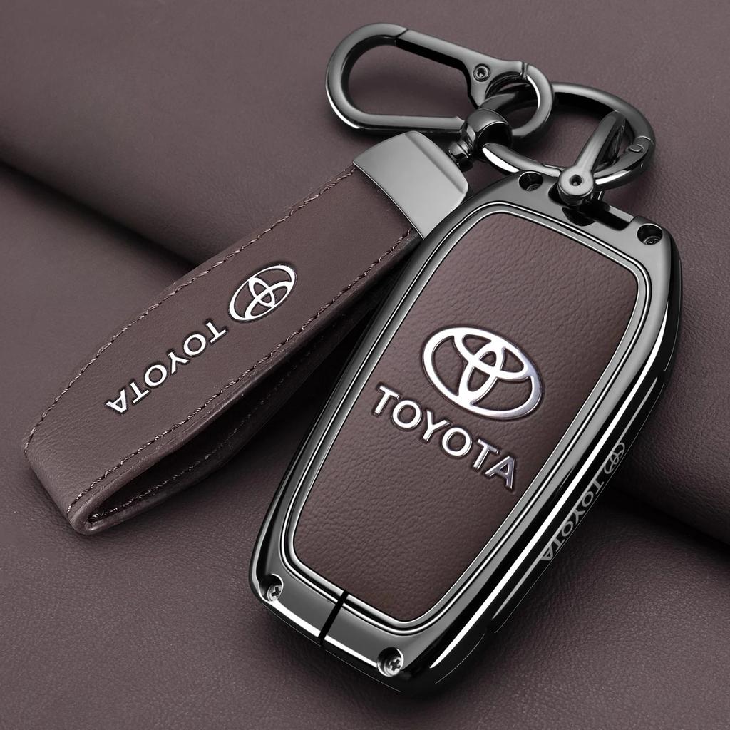 Leather Zinc Alloy Car Key Case for Toyota Corolla Hybrid 2021 Rav4 Land Cruiser Prado Camry Highlander Prius C-HR 2018+
