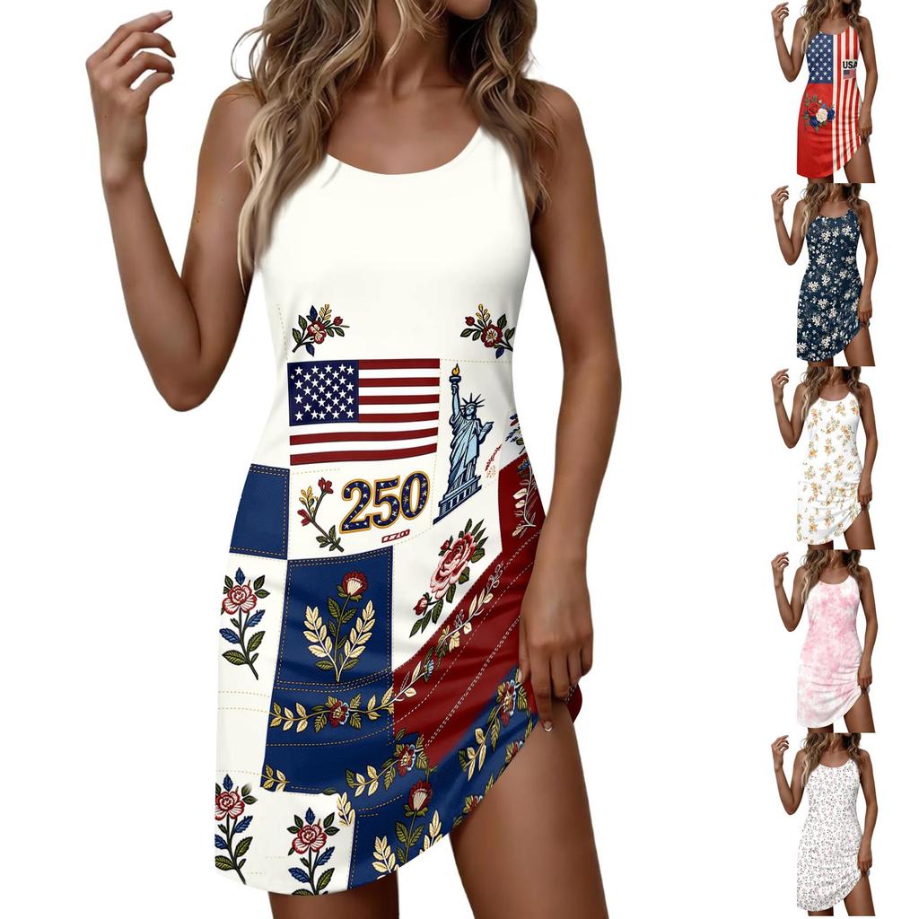 Abito Casual da Donna Senza Maniche con Stampa Floreale, Girocollo, Leggero, Vestibilità Rilassata, Stile Estivo per l'Uso Quotidiano