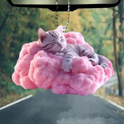 Cat Pendant Rearview Mirror Ornament 2D Cat Whimsical Charm Auto Interior Car Pendant
