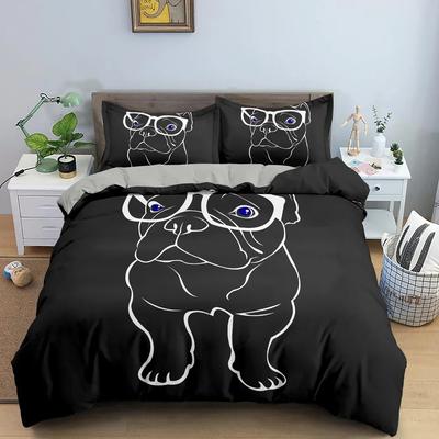 Niedlicher Cartoon Bulldogge Bequemer Bettbezug Bettdecke Kissenbezug Bettwäscheset Kinder Schlafzimmer Dekoration Heimtextil