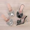 Mode Luxus Kristall Schleife High Heel Hausschuhe Damenmode Transparentes PVC Dünner Absatz Pantoletten Sexy Offene Zehen Bankett Kleiderschuhe