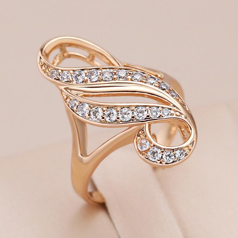 Rose Gold Color Bride Big Rings Fashion Natural Zircon Flowers Accessories High Quality Women Daily Fine Jewelry