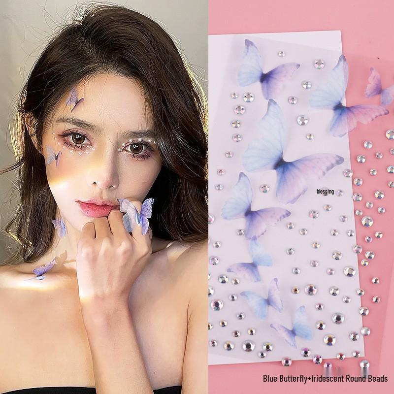 3D Butterfly & Star Face Sticker Set with Rhinestones & Pearls for Kids