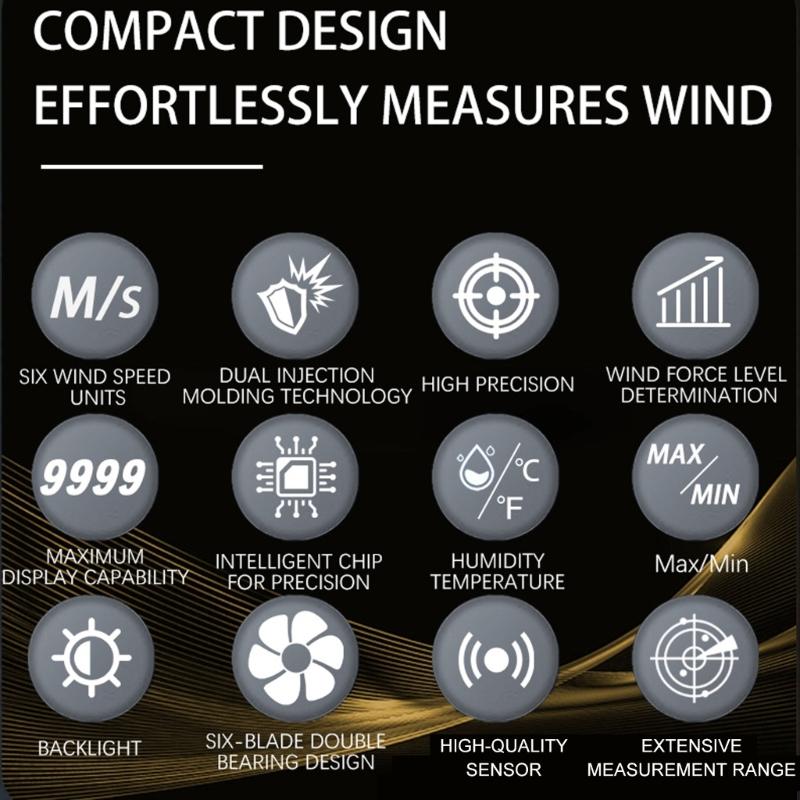 Handheld Anemometer Measuring Speed Wind Volumes Force Temperature Moisture Large LCD Backlight Display for Outdoor