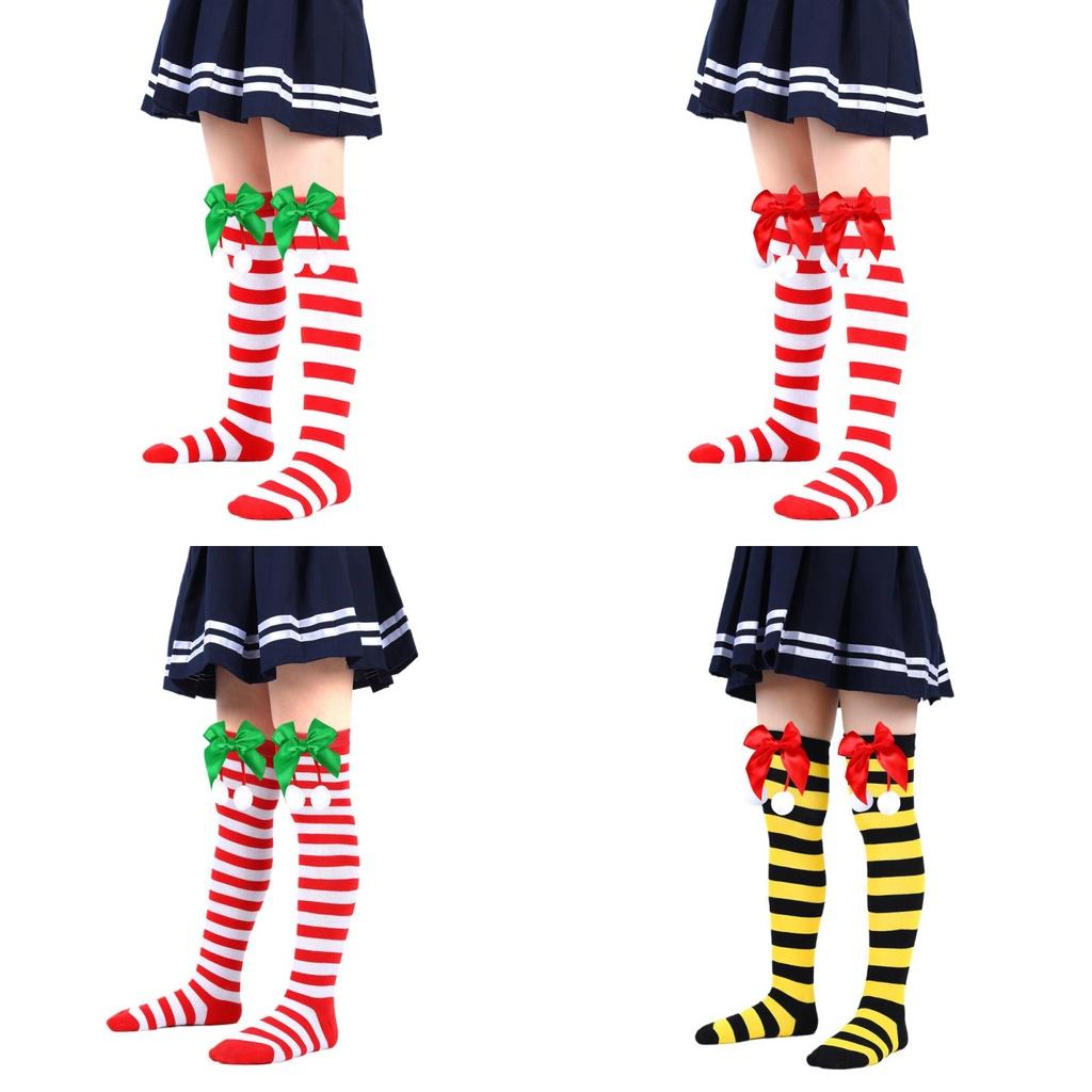 Cute Butterfly Bow Christmas Socks For Girls Long Tube Polyester Fabric