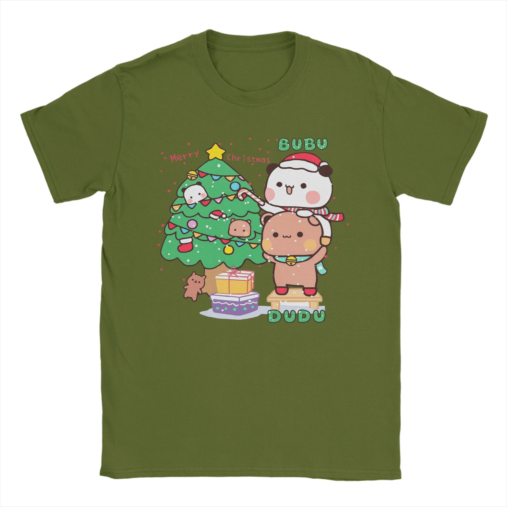 

Bubu Dudu Xmas-Adorable Eco-Friendly Panda Couple Merry Christmas Gifts! Men Tee Shirt Short Sleeve Crew Neck T-Shirts Clothing 4XL