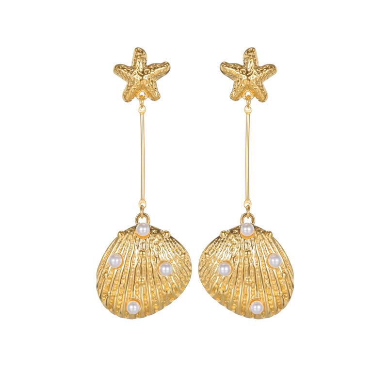 Stylish Seashell Pearl Stainless Steel Long Earrings - Women's Vacation Luxury