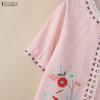 ZANZEA Women Casual Round Neck Loose Short Sleeve Floral Blouse
